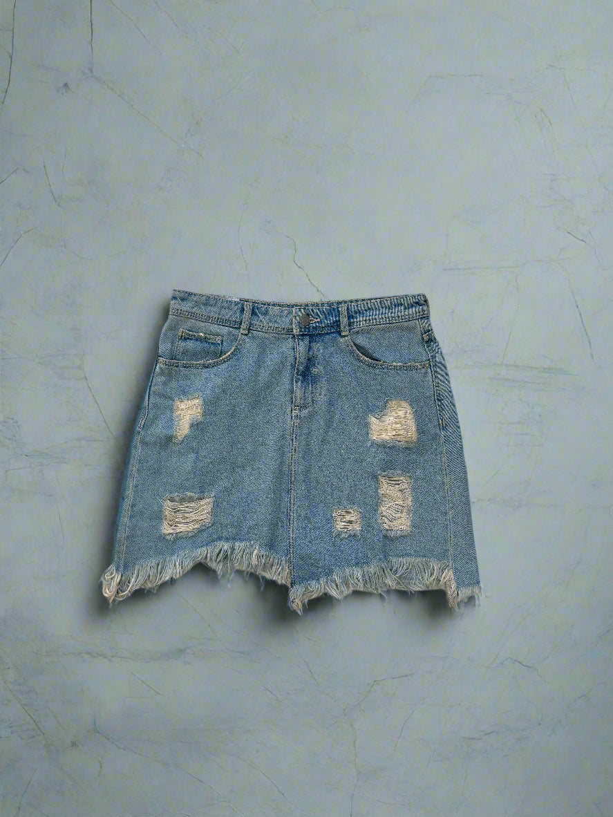 Distressed Denim Skirt