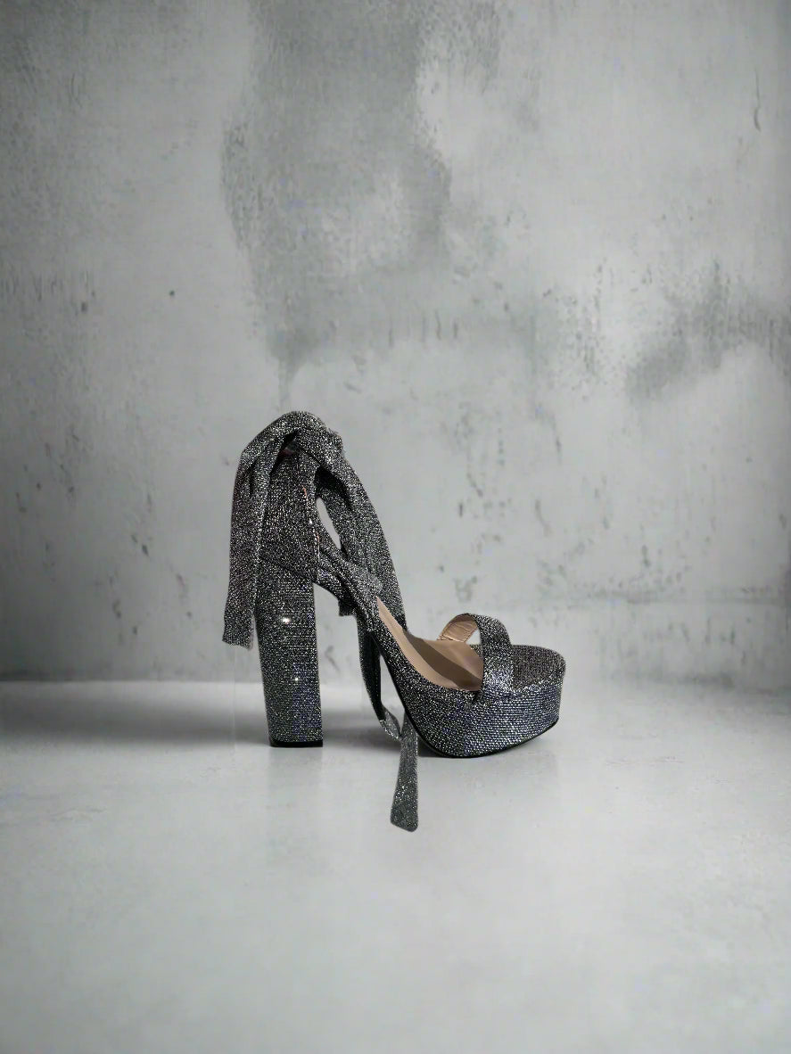 Black Sparkle Block Heel
