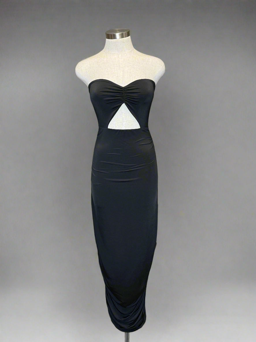 Black Strapless Midi Dress