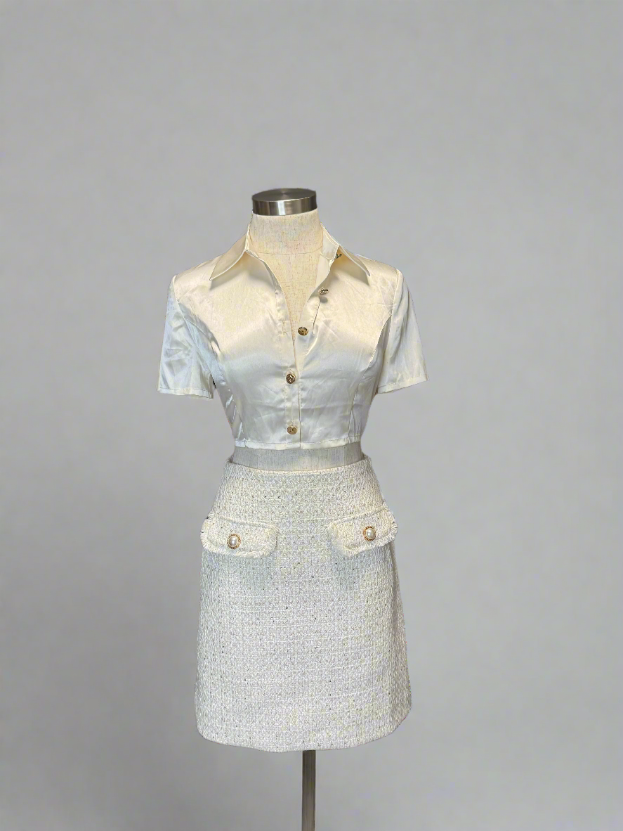 Tweed Button Detail Skirt