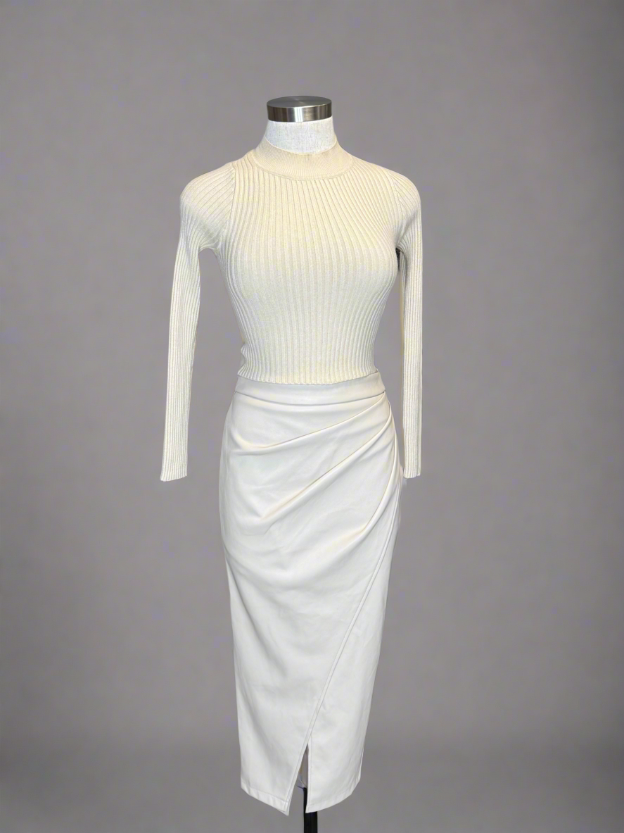 Cream Pleather Wrap Skirt