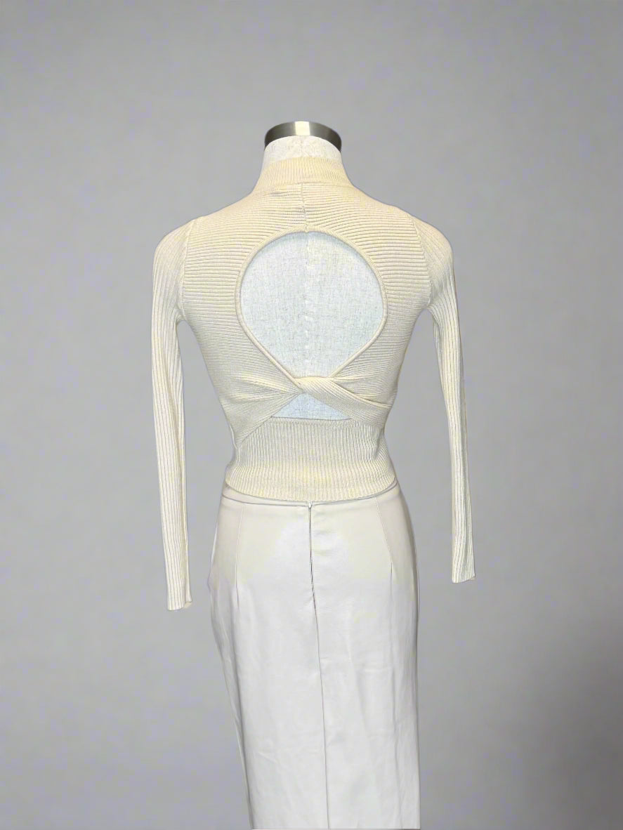Knit Long Sleeve Open Back Top