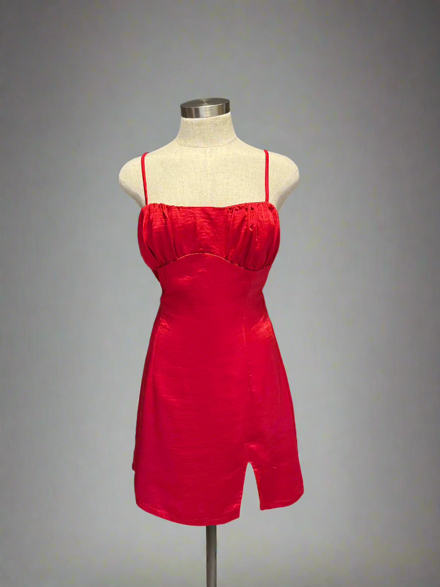Satin Mini Dress with Slit