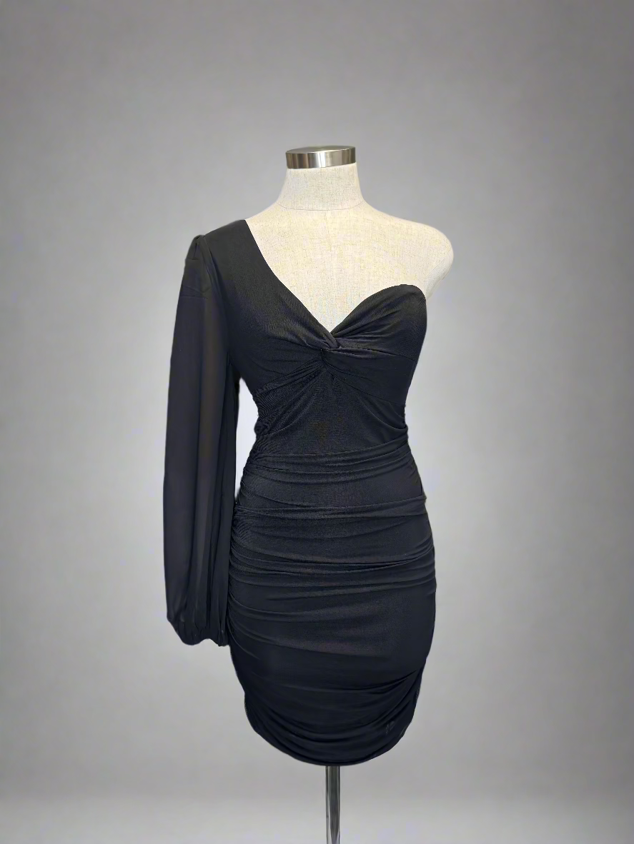 One Sleeve Mesh Mini Dress
