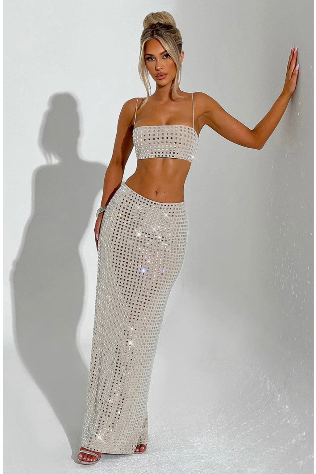 Rhinestoned Top and Maxi Skirt Set