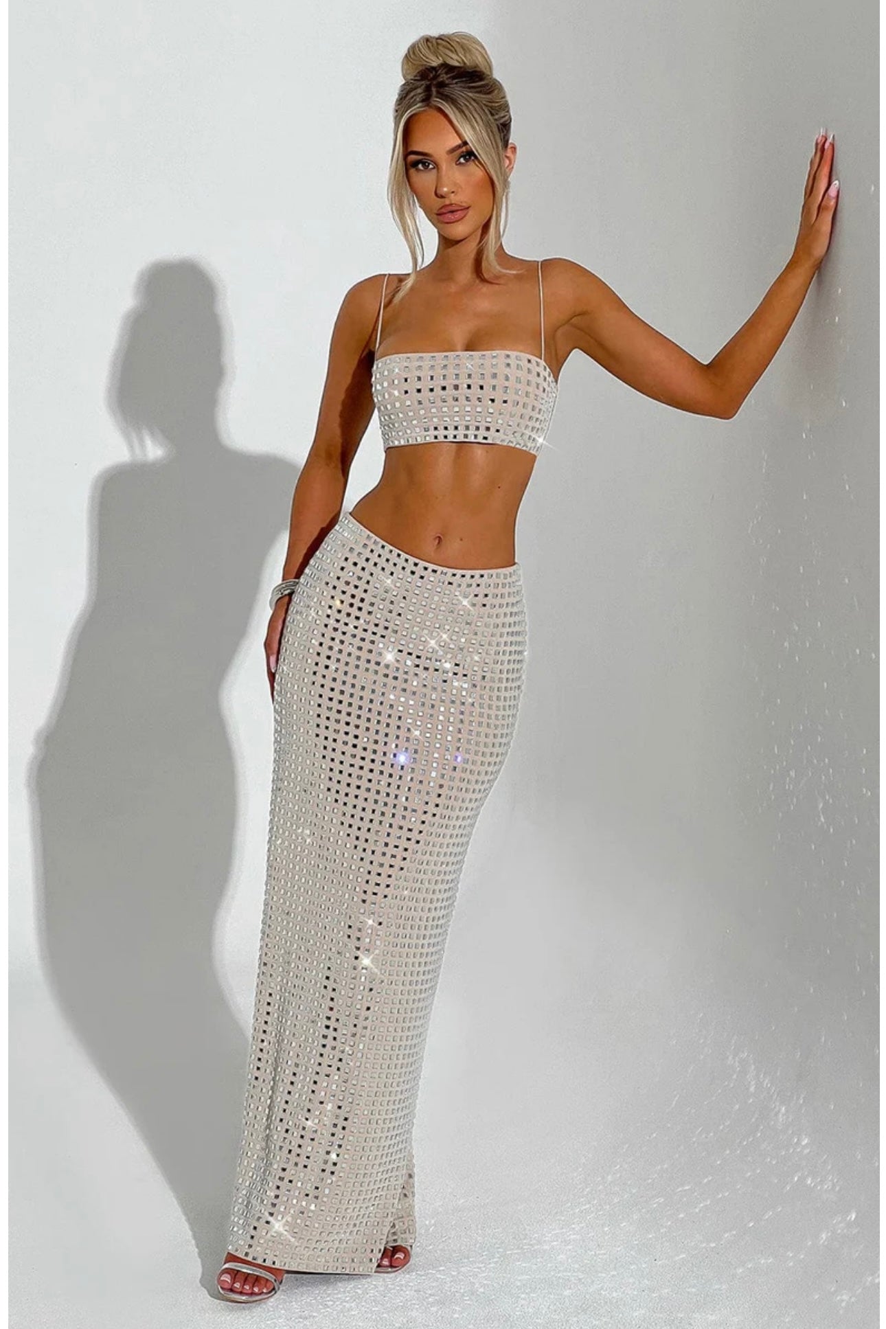 Rhinestoned Top and Maxi Skirt Set