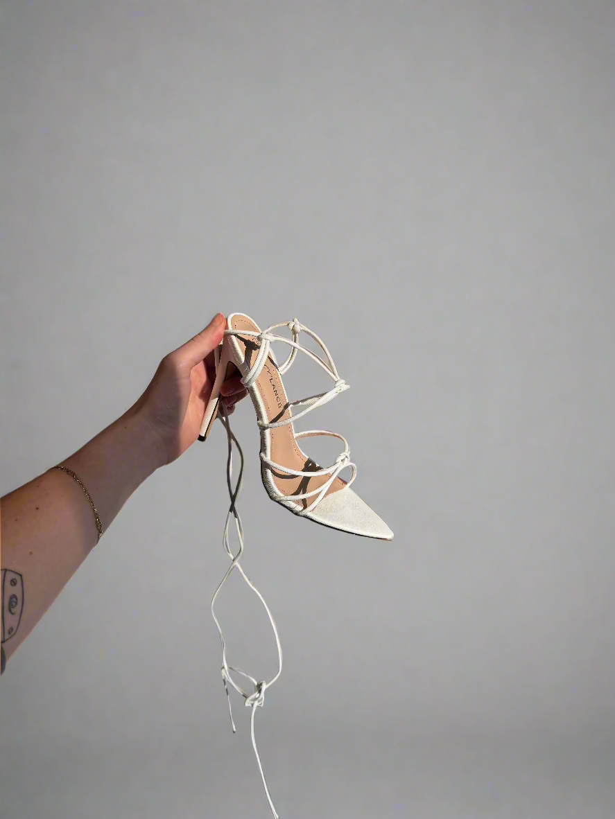 Tie-Up White Heels