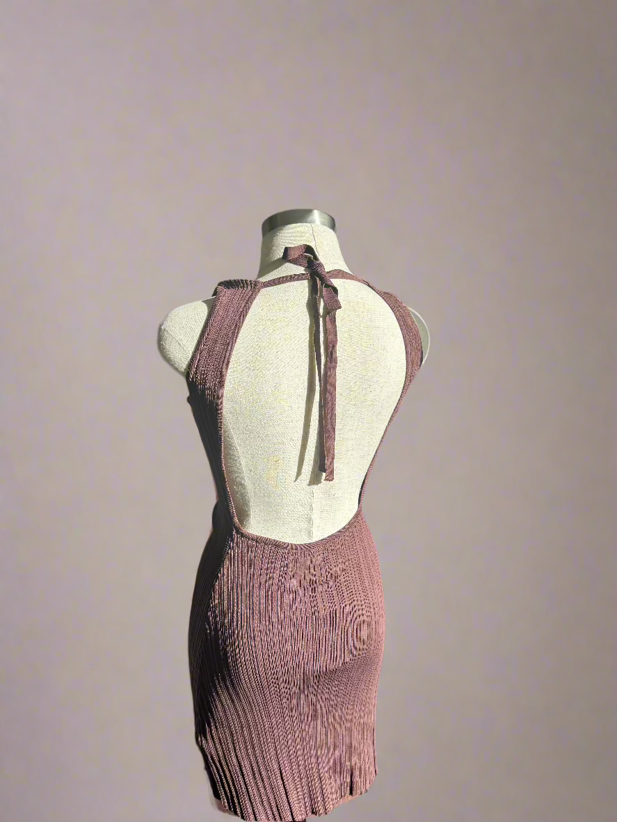 Open Back Ribbed Mini Dress Brown
