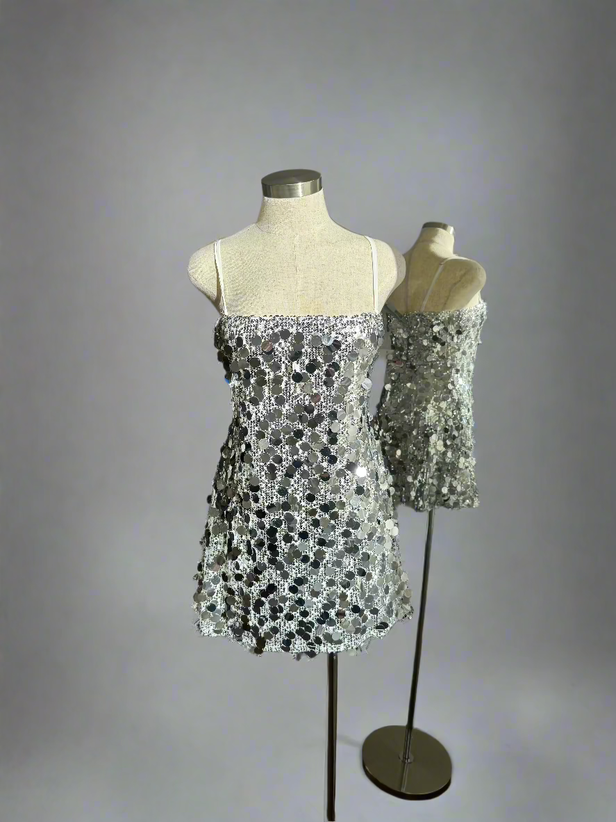 Silver Embellished Mini Dress