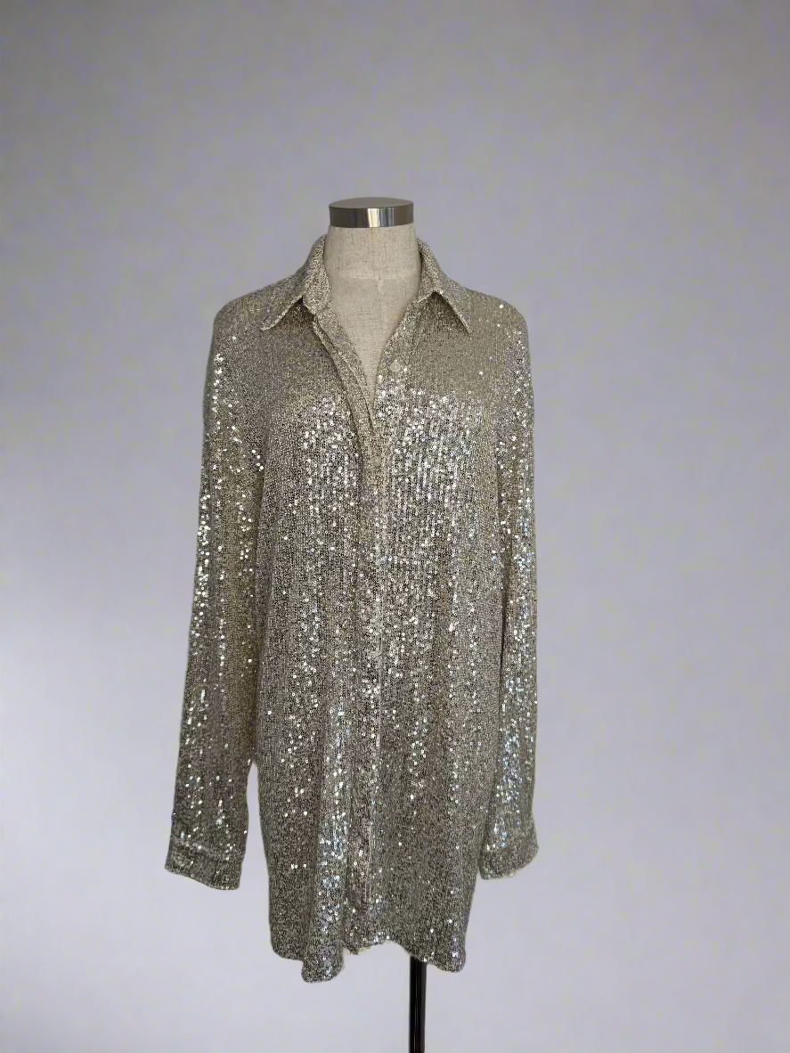 Silver Sequin Button Up