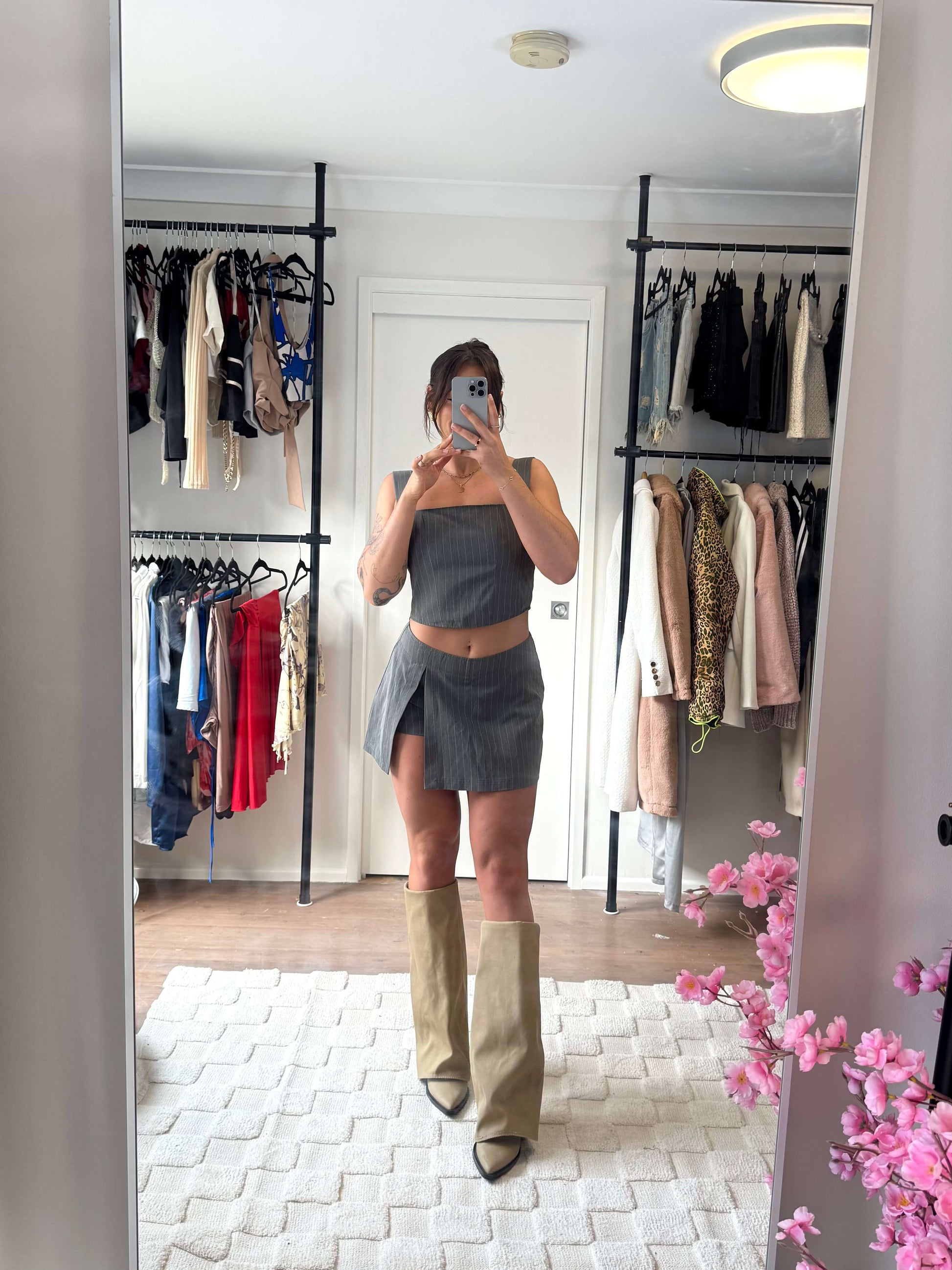 Grey Office Top & Skort Set