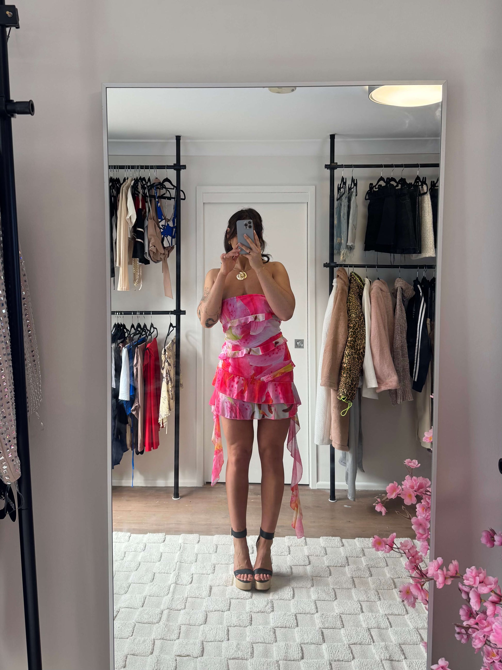 Pink Waterfall Mini Dress