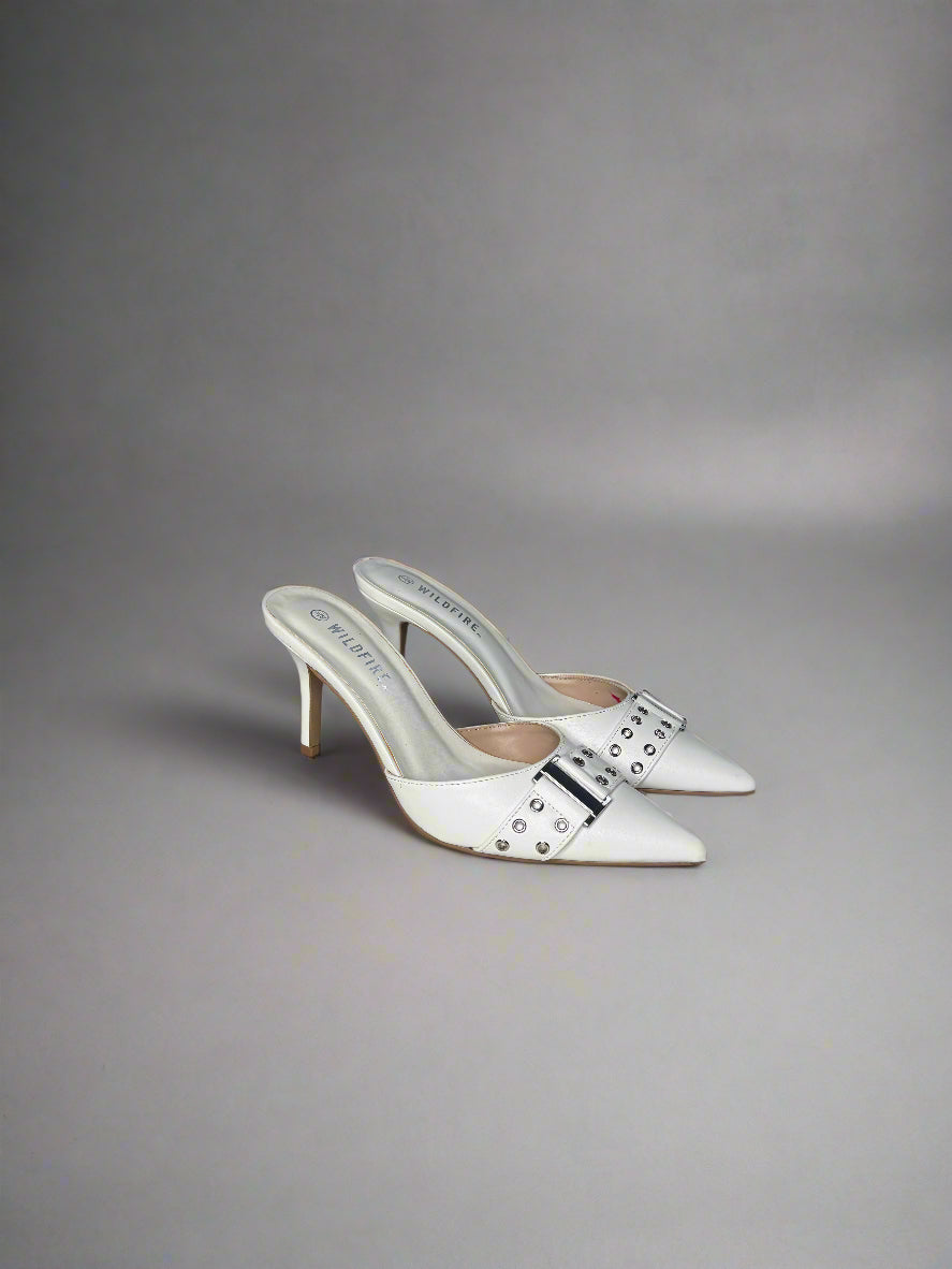 White Pointed Mule Heels