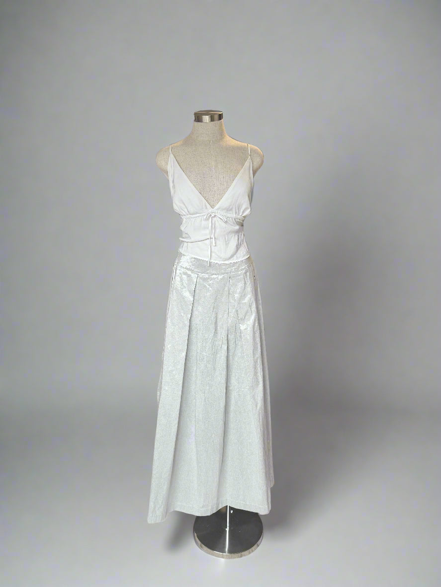 Silver Pleated Maxi Skirt